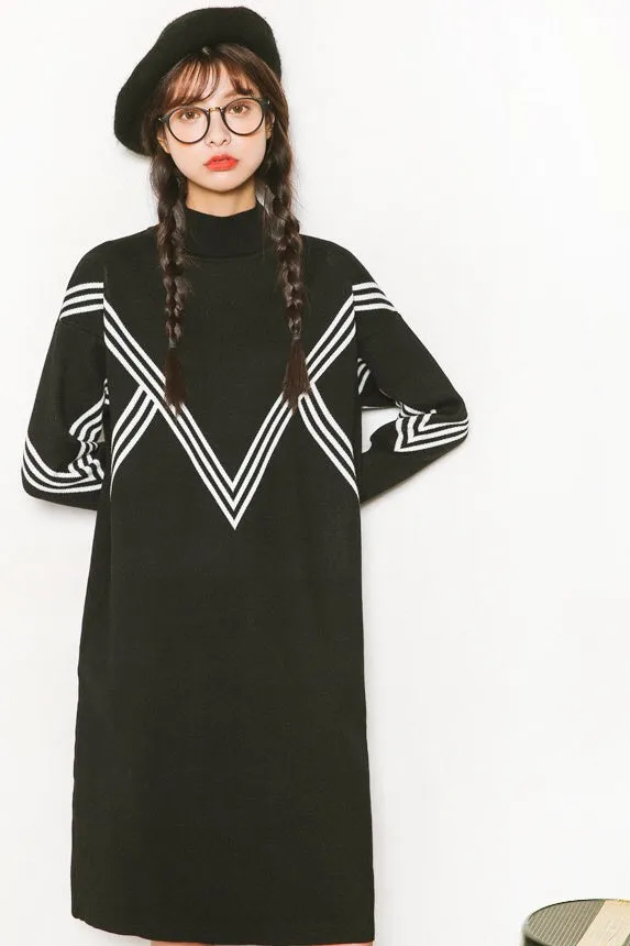 V Design Oversized Sweater Dress