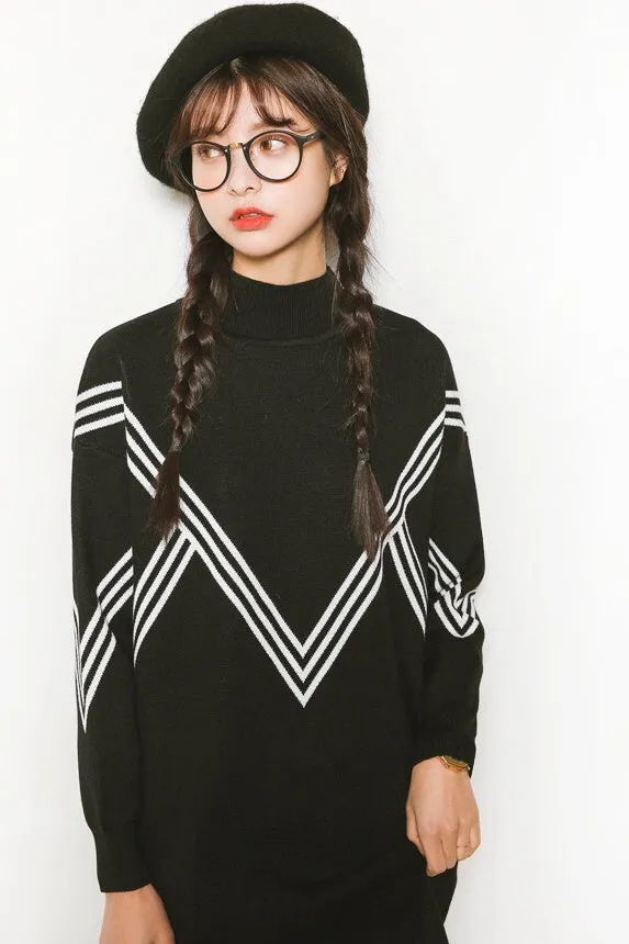 V Design Oversized Sweater Dress