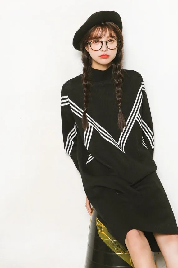 V Design Oversized Sweater Dress