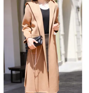 Waist Belt Wool Coat Handmade Long Warm Women Wool Coat Jacket/9800