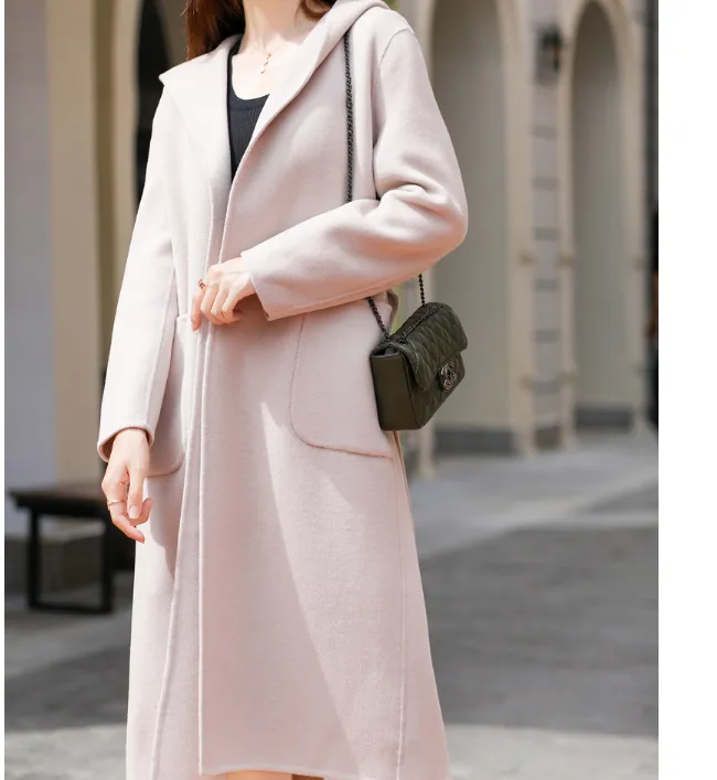 Waist Belt Wool Coat Handmade Long Warm Women Wool Coat Jacket/9800