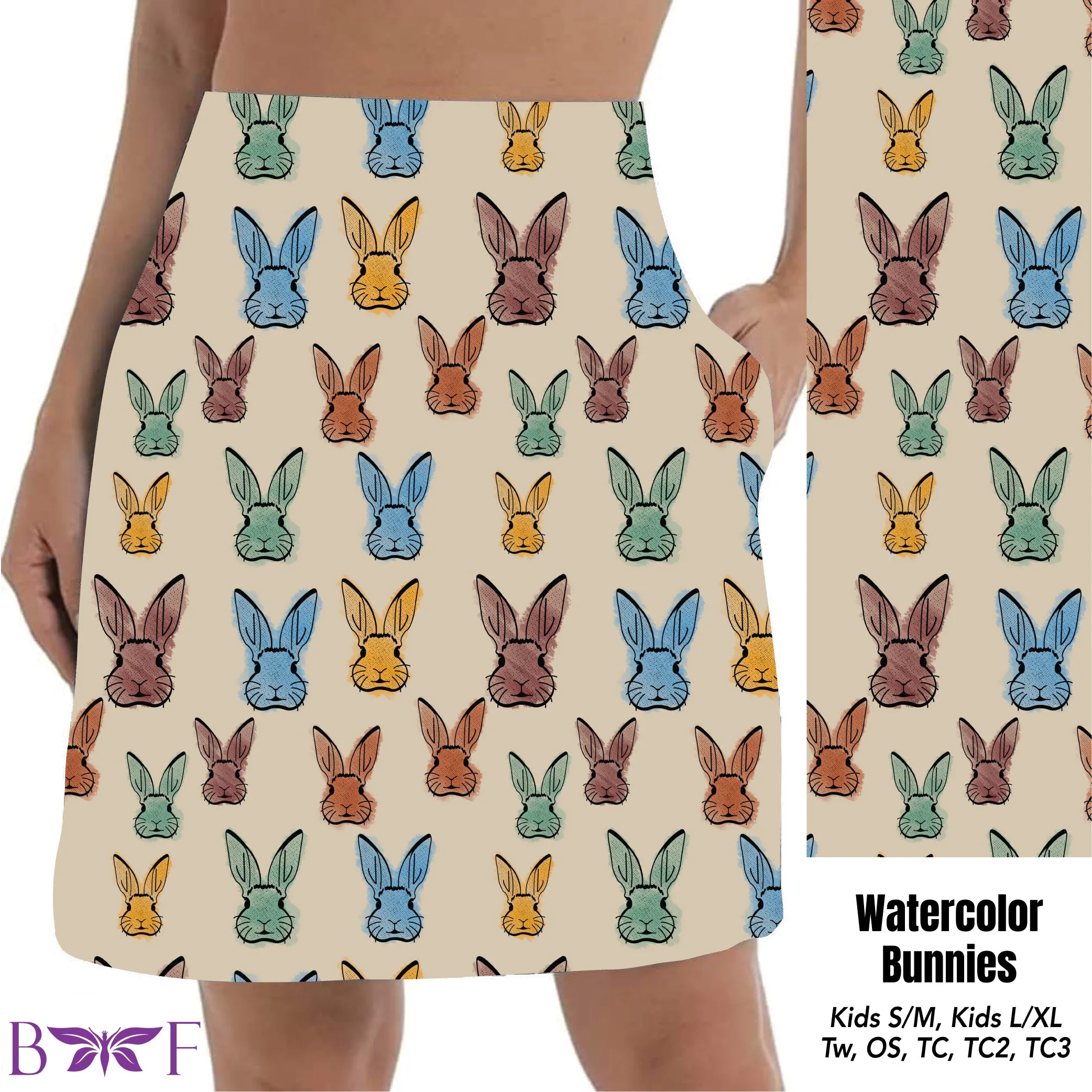 Watercolor Bunnies Skort