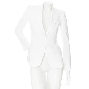 White Cotton Tailored Single-Breasted Blazer