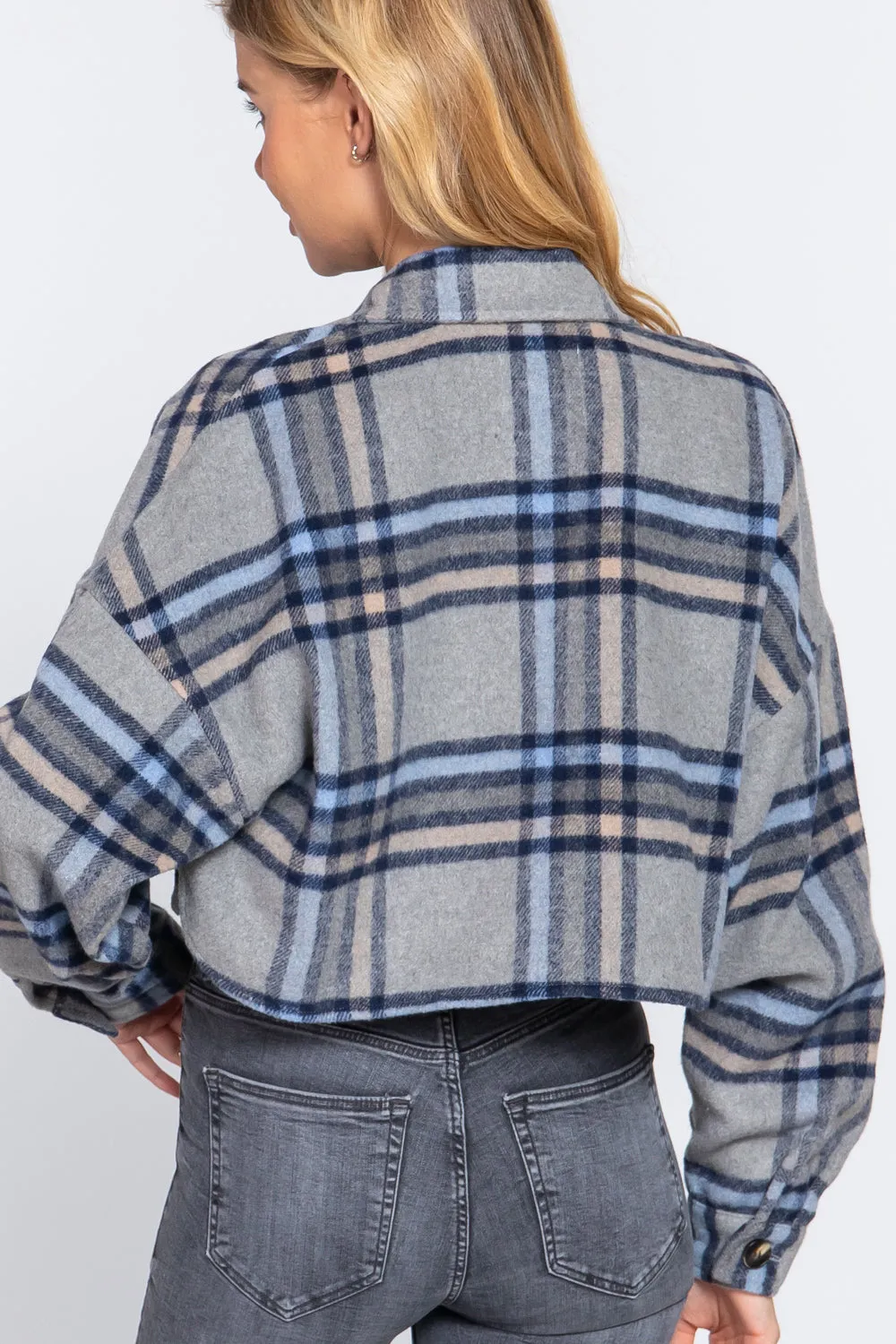 Wool Plaid Oversized Crop Shacket