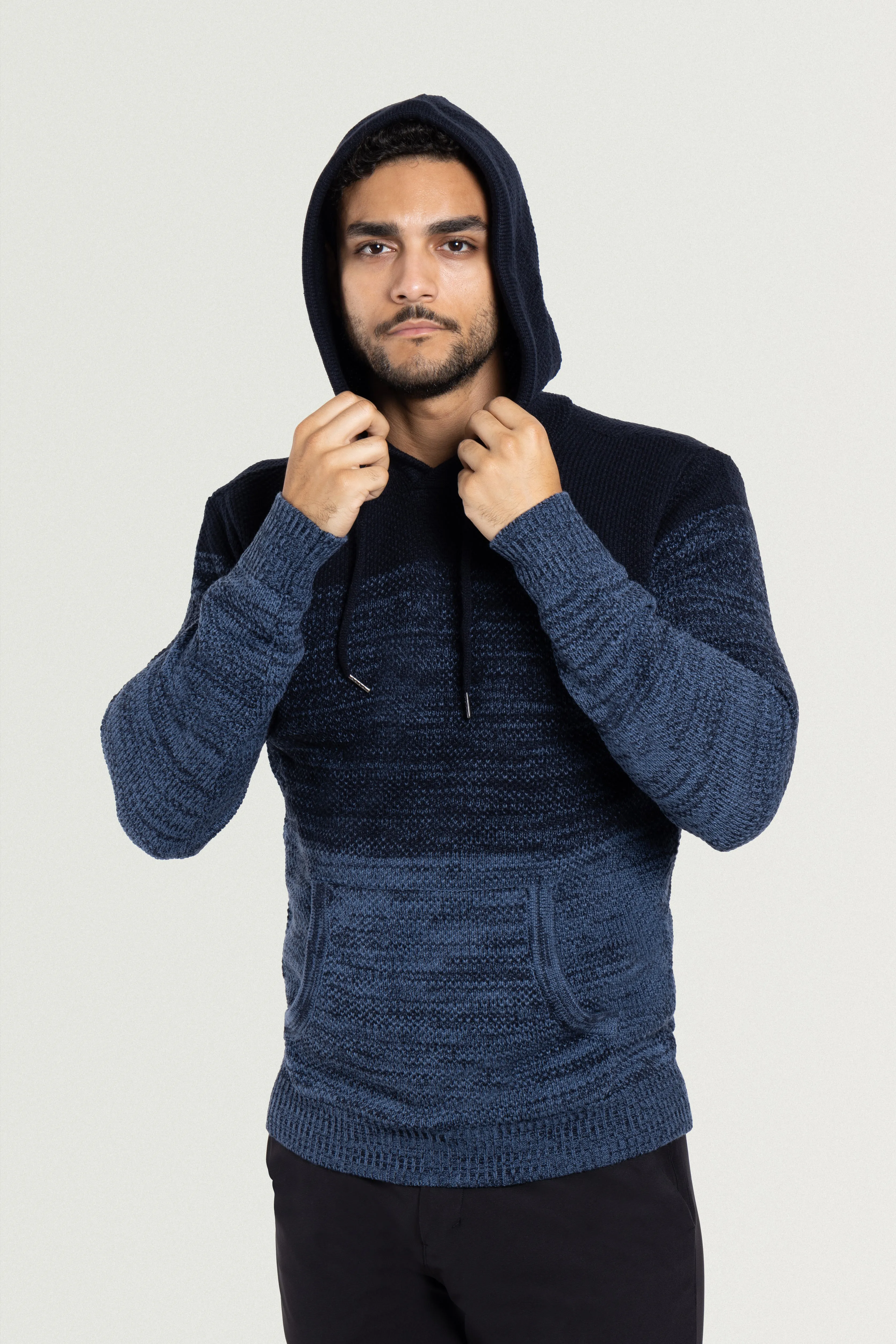 X RAY Men's Colorblock Knitted Pullover Hooded Sweater