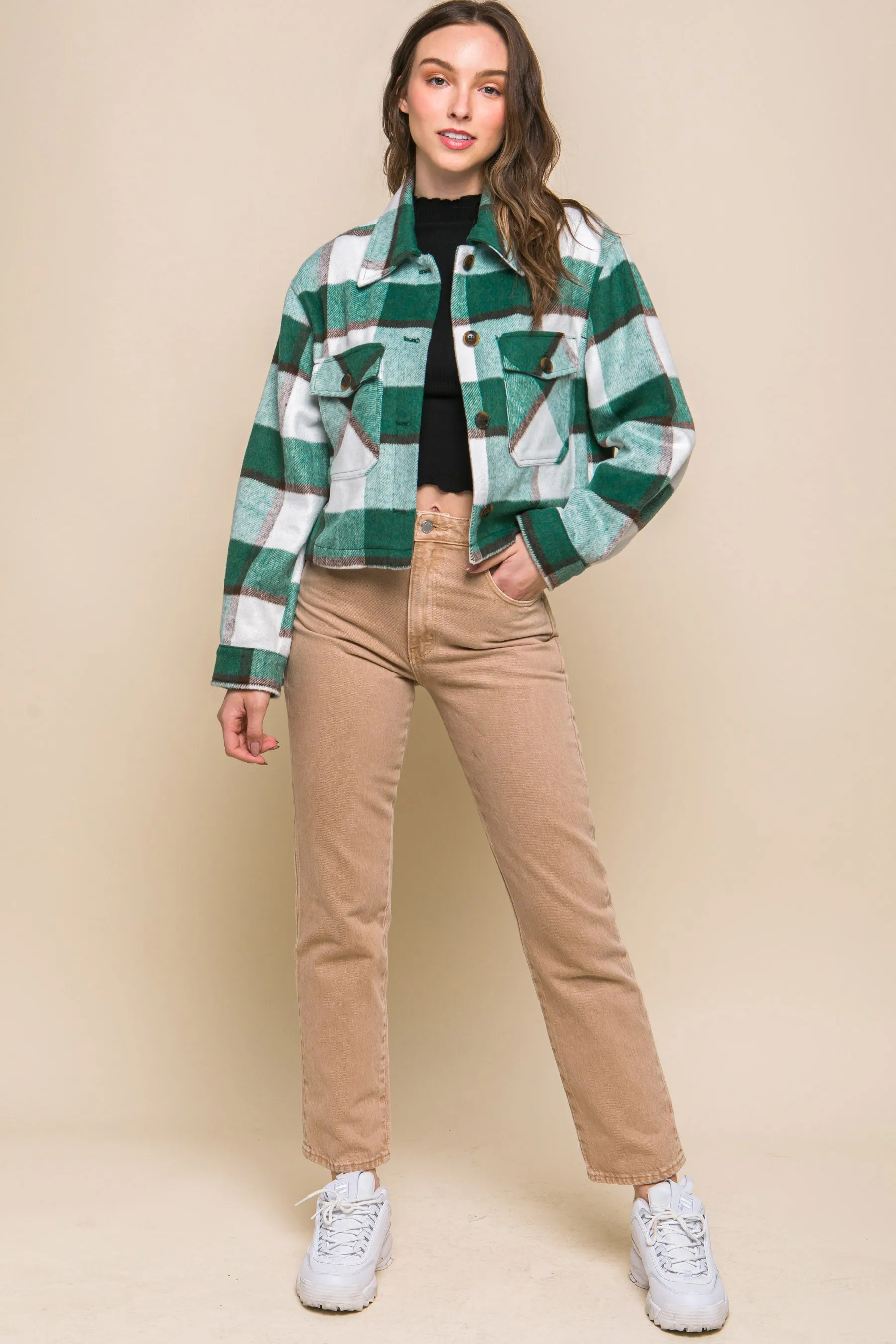 Yarn Dyed Plaid Button Up Jacket - 2 colors