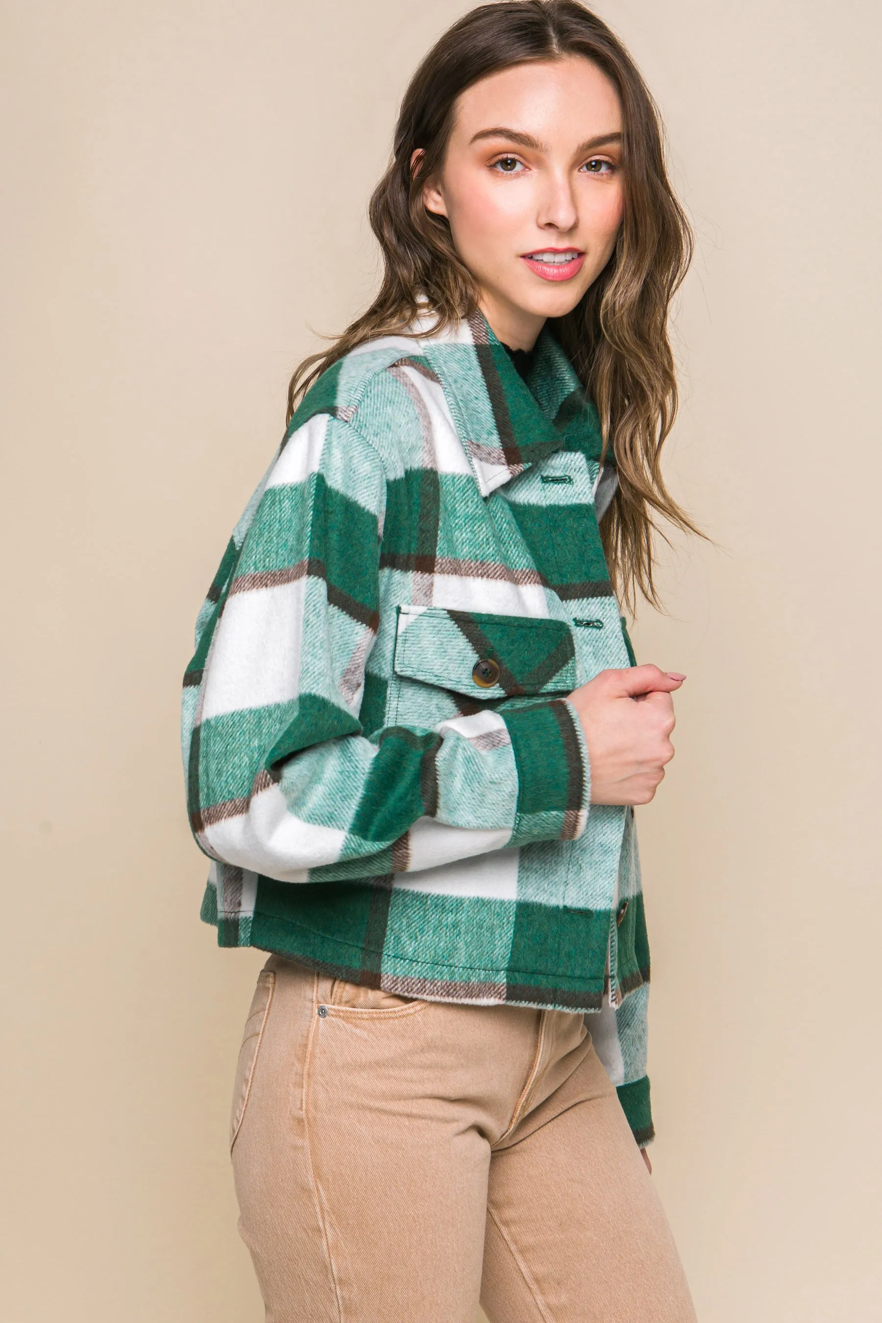 Yarn Dyed Plaid Button Up Jacket - 2 colors