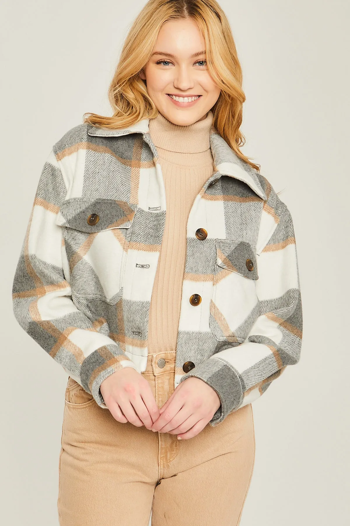 Yarn Dyed Plaid Button Up Jacket - 2 colors